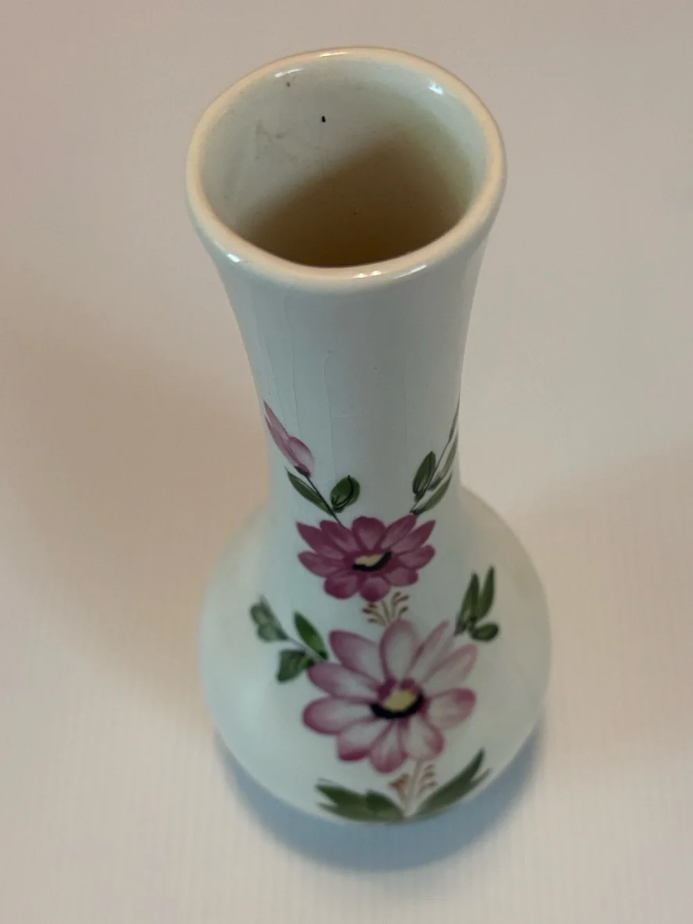 Vintage FTDA 1979 Sado Portugal - Pink Purple Flowers White Floral Vase